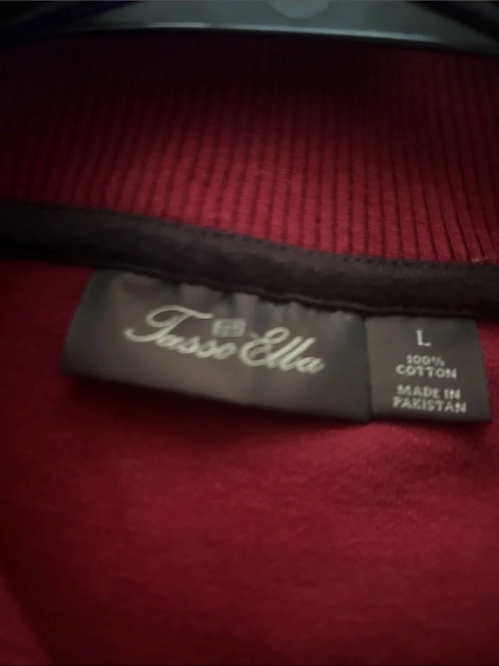 Tasso Elba Men L Shawl Collar Button Cotton Burgundy Rib Collar Hem Sweater